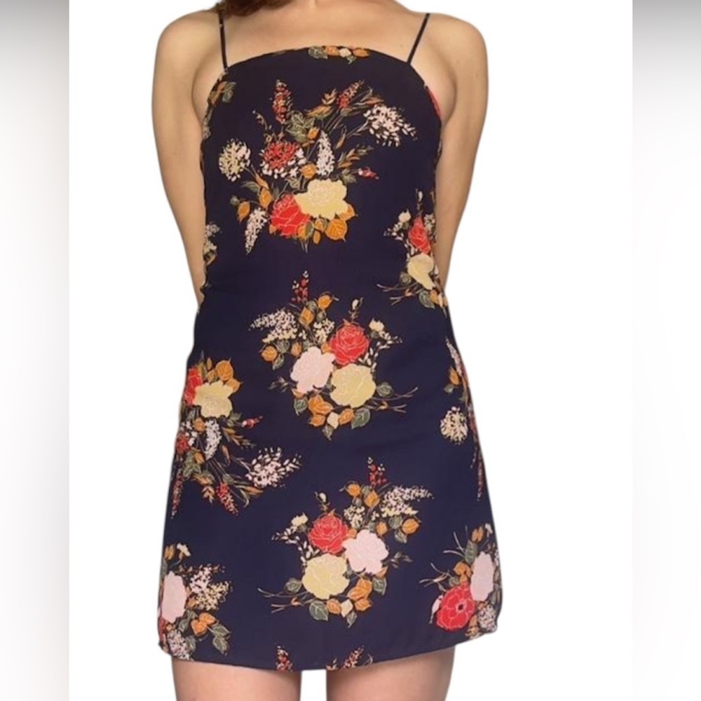 Cute Mi ami Blue Multi-Color Floral Sleeveless Slip Dress Large(petite)